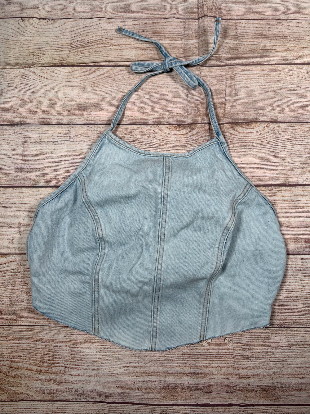 Costal Cowgirl‎ Country Concert Festival Light Wash Denim Halter Backless Top